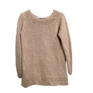 Gap Knit by Hand Sweater Top Womens M Tan Linen Tunic Long Sleeve Boho Beach Y2K
